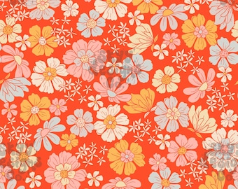 Retro Vibrant Floral Seamless Pattern for Summer, Bright Dainty Flowers Pattern Paper Digital Download