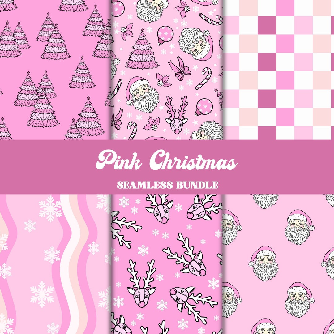 Pink Christmas Seamless Pattern Bundle, Preppy Holiday Pattern Papers ...
