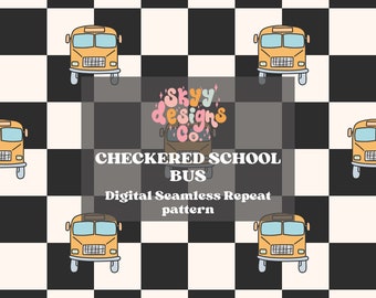 Checkered Bus Seamless Pattern for School, Kids Learning Pattern Paper Digital Download