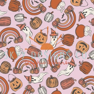 Spooky rainbow ghosts Halloween digital seamless pattern for Halloween fabrics and Surface printing