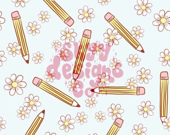 school supply daisy digital seamless pattern for fabrics and wallpapers, Bright back to school digital paper pattern file, pastel seamless
