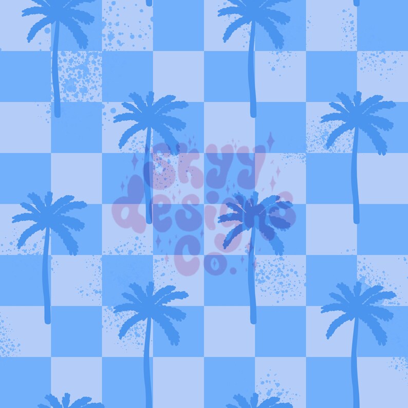 Retro Checkered Summer Palm Tree Seamless Pattern for Fabrics - Etsy