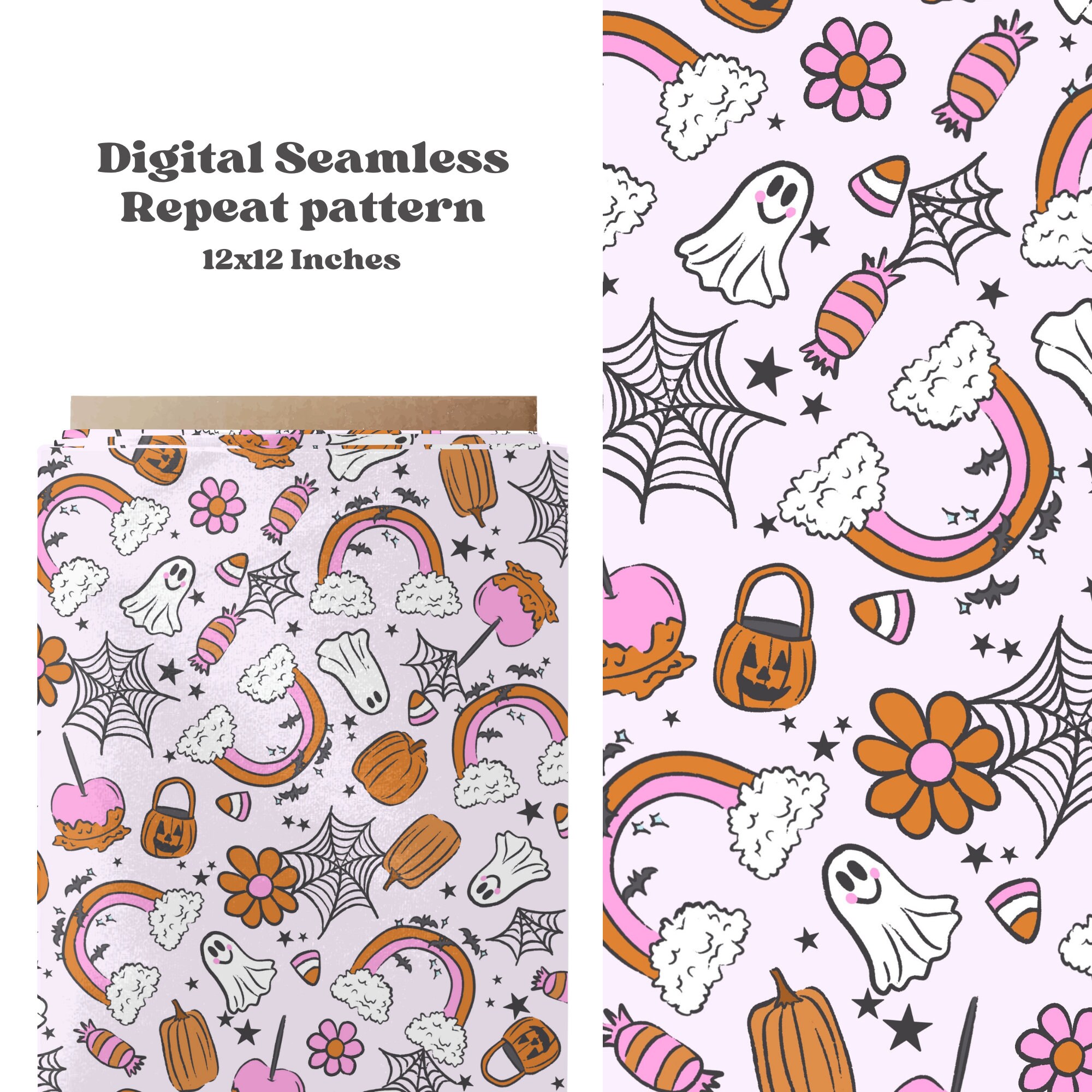 Pastel Spooky Seamless Pattern for Halloween, Girly Ghosts Pattern ...