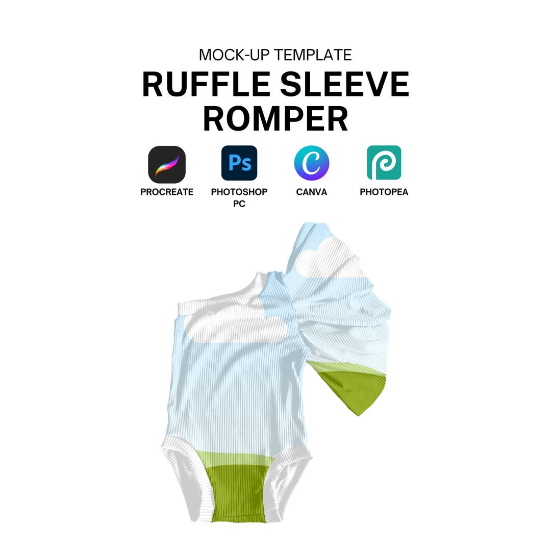 Outlay Template Ruffle Off Shoulder Ruffle Romper Realistic Mockup for Template for Procreate ...