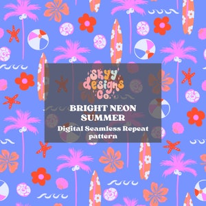 Neon trendy summer seamless pattern for fabrics and wallpapers, Summer seamless pattern, beach digital paper, boys seamless repeat files