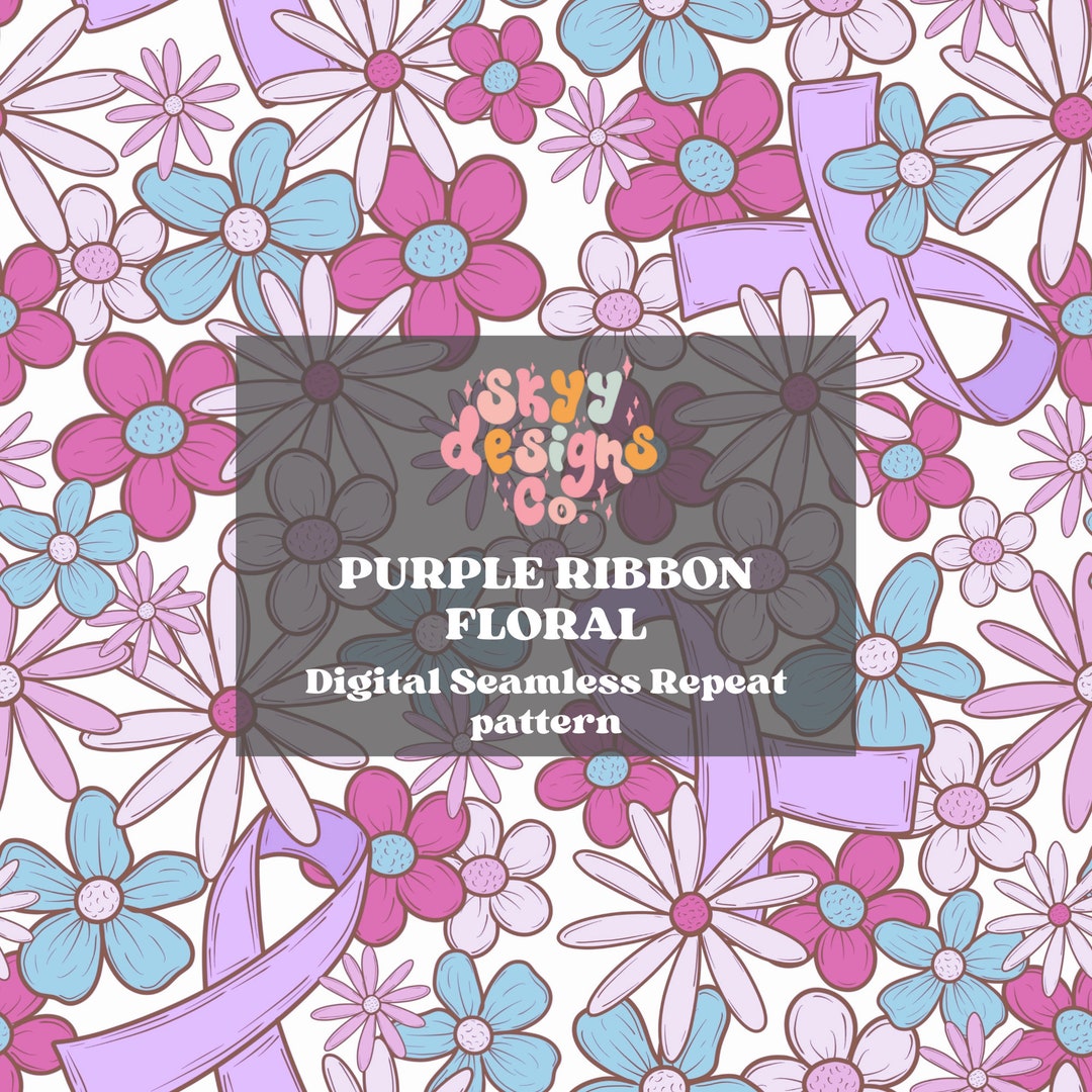 Purple Ribbon Floral Digital Seamless Pattern for Fabrics and ...
