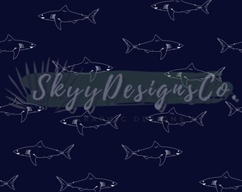 Navy nautical sharks digital seamless pattern for fabrics and wallpapers, Sharks repeat pattern, Digital paper sharks, Summer seamless