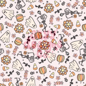 Trendy skeleton Halloween digital file seamless pattern for fabrics and wallpapers, Halloween skeleton floral pattern, spooky wallpaper