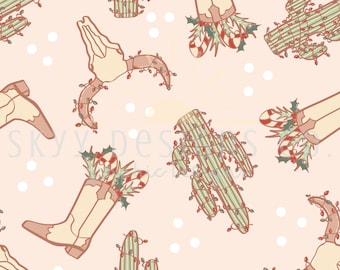 Boho western Christmas digital seamless pattern for Christmas fabrics and Surface printing