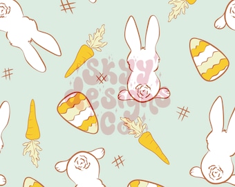 Boys Easter Bunny Seamless Pattern, Spring Carrots Pattern Paper Digital Download