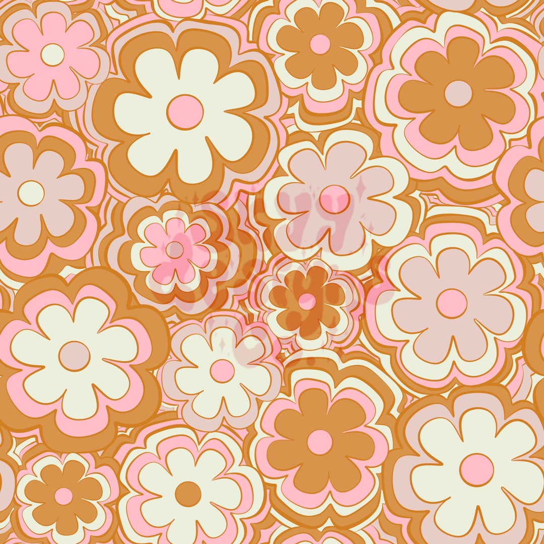 Retro Groovy Floral Seamless Pattern, Repeating Daisies Pattern Paper ...