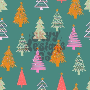 Retro Weihnachtsbäume Muster für Stoffe und Tapeten, tolles nahtloses Muster mit Schneeflocken, digitales Papier, Retro Weihnachtsmuster