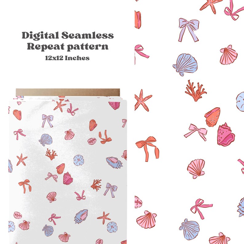 Coquette Seashells Seamless Pattern for Summer, Girly Nautical Pattern ...
