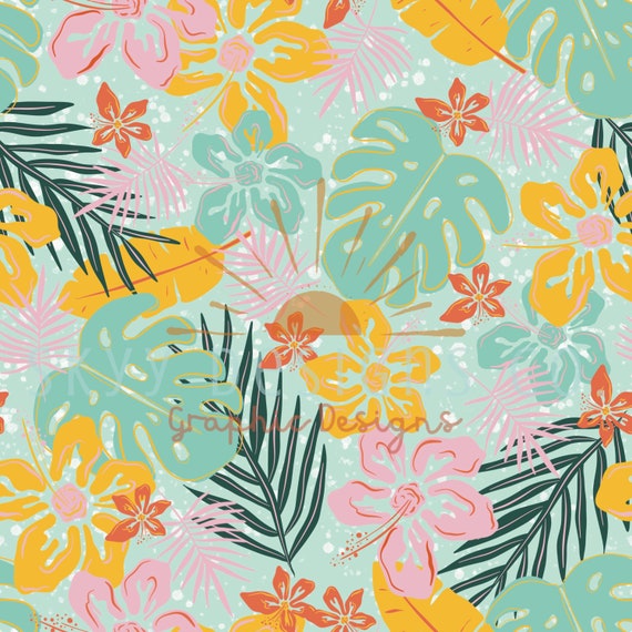 Tropical leaves beachy digital seamless pattern for fabrics and wallpapers,  Tropical summer gender neutral seamless pattern