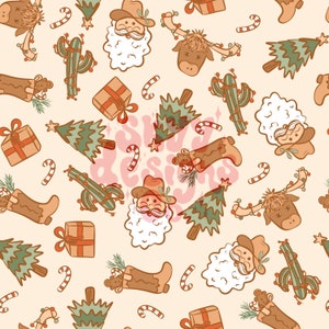 Neutral western Christmas digital seamless pattern for Christmas fabrics and Surface printing