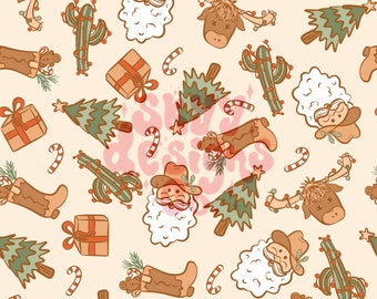 Neutral western Christmas digital seamless pattern for Christmas fabrics and Surface printing