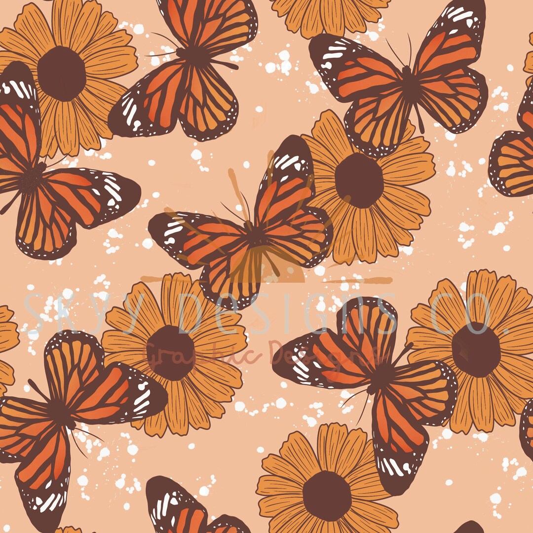Boho Butterfly Sunflower Digital Seamless Pattern for Fabrics Etsy