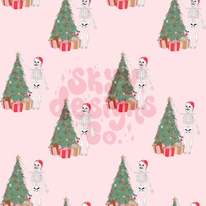 Christmas skeleton seamless repeat pattern, trendy Christmas seamless pattern, Christmas tree skeleton paper, seamless pattern for fabric