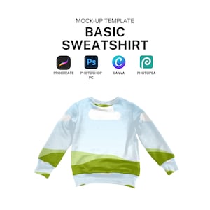 Kids Basic Sweatshirt Realistic Mock-up Template for Procreate, Photoshop, Canva Digital Download