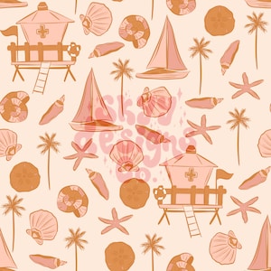 Patrón digital sin costuras de verano de Trendy Beach para telas y fondos de pantalla, archivo sin costuras de playa para tela, archivo de patrón de salvavidas de verano