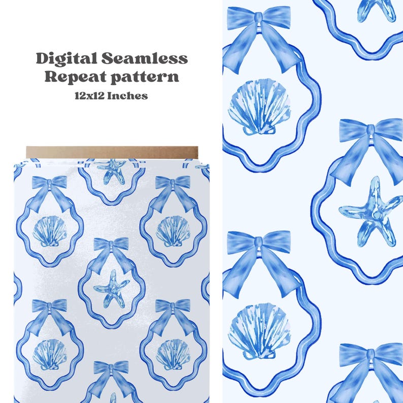 Watercolor Coquette Seashells Seamless Pattern for Summer, Preppy ...