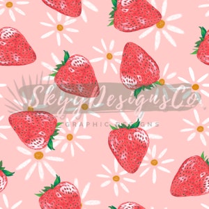 Daisy Strawberry digital seamless pattern for fabrics and wallpapers, Strawberry floral digital paper pattern, strawberry daisy digital file