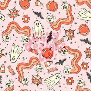 boho Halloween spooky ghosts digital seamless pattern for fabrics and wallpapers, Boho spooky seamless pattern file for fabrics