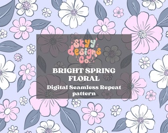 Pastel Spring Floral Seamless Pattern, Purple Flowers Pattern Paper Digital Download