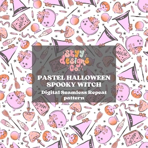 Pastel witchy Halloween  digital seamless pattern for fabrics and wallpapers, Witchy seamless file, Digital paper pastel witch, download