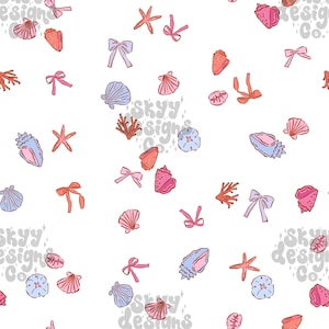 Kokette adrette Küstenmuscheln nahtlose Muster für Sommer, digitale Papierkokette Muscheln, kommerzielle Nutzung