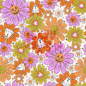 Trendy spooky Halloween floral digital file seamless pattern for fabrics and wallpapers, Halloween daisy floral pattern, spooky wallpaper