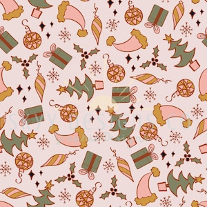 Modello digitale senza cuciture Boho natalizio neutro per tessuti e carte da parati, motivo natalizio ripetuto senza cuciture, cappelli di carta digitale