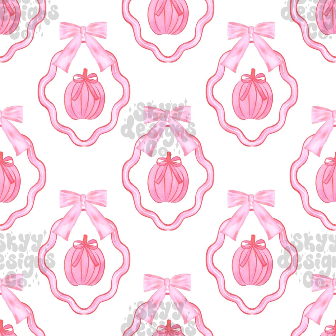 Watercolor Coquette Pumpkins Seamless Pattern for Halloween, Preppy ...
