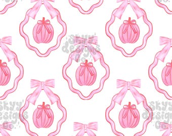 Watercolor Coquette Pumpkins Seamless Pattern for Halloween, Preppy Pink Fall Pattern Paper Digital Download