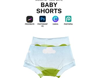 Realistische mock-upsjabloon voor kindershorts voor Procreate, Photoshop, digitale download Canva