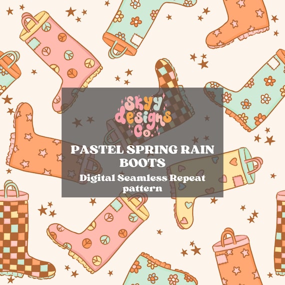 Pastel Spring Rain Boots Seamless Pattern, Kids Pattern Papers Digital Download