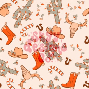 Western cowboy cactus seamless pattern for Christmas, western Christmas seamless patterns for fabrics