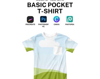 Modello realistico di maglietta tascabile per Procreate, Photoshop, Canva Download digitale