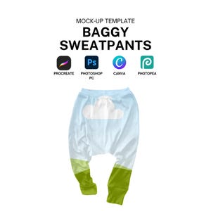 Kids Baggy Sweatpants Realistic Mockup Template for Procreate, Photoshop, Canva Digital Download