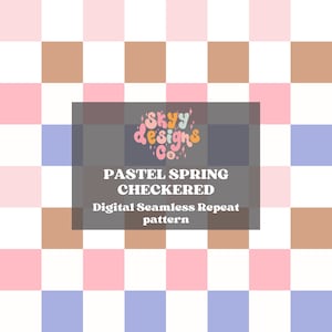 Pastel Retro Checkered seamless repeat pattern for Spring, Seamless Checkered Pattern Paper digital download, Spring Easter Checkered