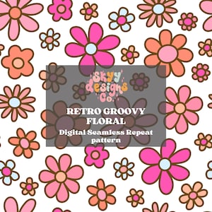 Groovy retro summer daisy seamless pattern Digital download, Seamless Floral Pattern Design for Fabrics, Seamless retro floral pattern