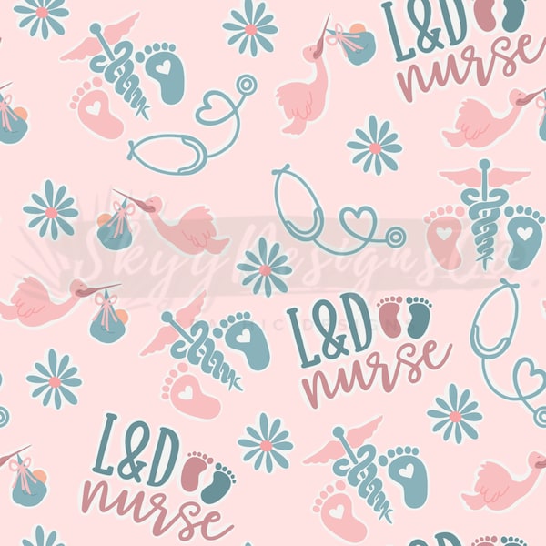 Labor and delivery seamless pattern for medical field, nurse seamless repeat pattern for fabrics