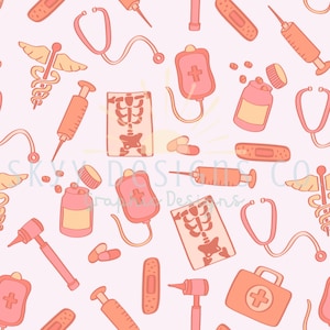 Girly nurse medical digital seamless pattern for fabrics and wallpapers, medical digital paper design, doctor seamless design, nurse pattern