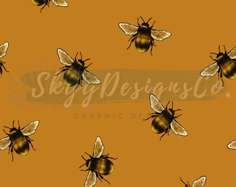 春にぴったりの黄色いマルハナバチのシームレスパターン（デジタルダウンロードデザイン）