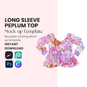 Ribbed peplum top realistic mock-up template for procreate Canva and photoshop, Seamless pattern mock-up, your design here mock-up