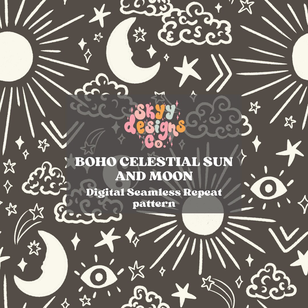 Boho Celestial Sun and Moon Seamless Pattern, Summer Pattern Paper Digital  Download - Etsy, image size:1080x1080