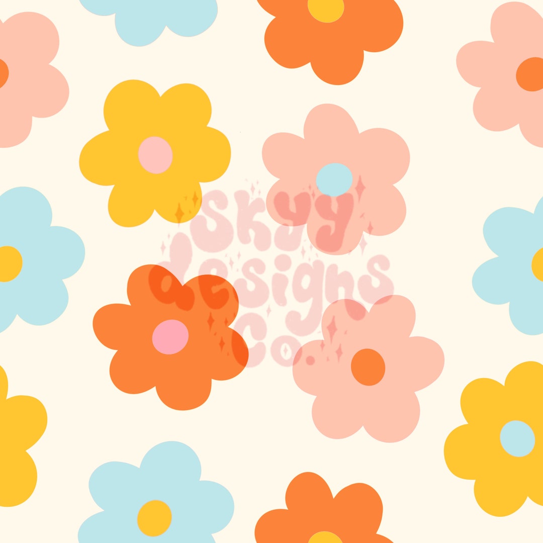 Groovy Retro Summer Daisy Seamless Pattern for Retro Floral Fabric ...