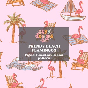 Trendy Flamingos seamless pattern for summer fabrics, Flamingo seamless repeat file digital download, girly tropical seamless design file