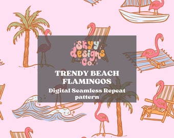 Trendy Flamingos seamless pattern for summer fabrics, Flamingo seamless repeat file digital download, girly tropical seamless design file