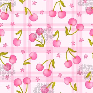 Aquarell Kirsche florale nahtlose Muster Design für Sommer, Digitales Papier girly Obst, Kirsche kariertes Muster, kommerzielle Nutzung